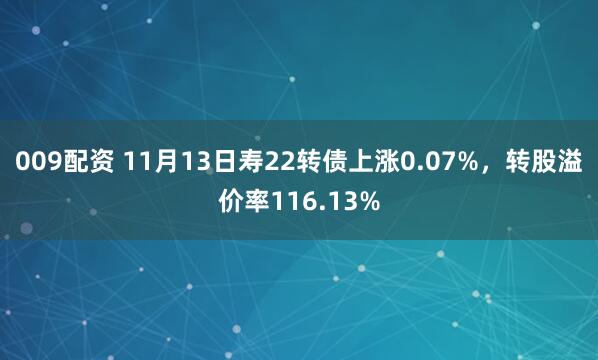 009配资 11月13日寿22转债上涨0.07%，转股溢价率116.13%